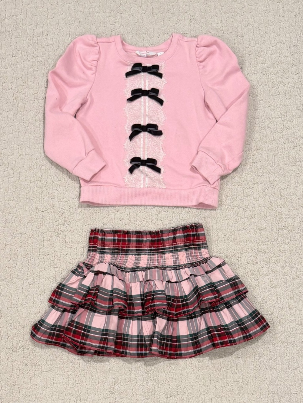 Kids American Girl x Janie & Jack Sweatshirt + Holiday Plaid Skirt Size 6/7